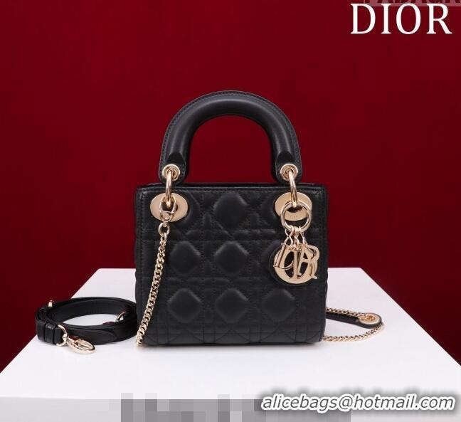 Fashion Discount Dior Mini Lady Dior Bag in Cannage Lambskin M0505 Black 2024