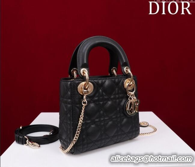 Fashion Discount Dior Mini Lady Dior Bag in Cannage Lambskin M0505 Black 2024