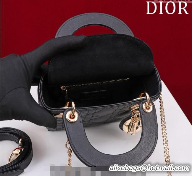 Fashion Discount Dior Mini Lady Dior Bag in Cannage Lambskin M0505 Black 2024