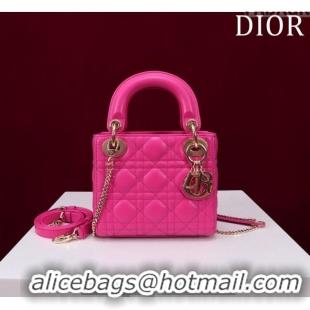 Buy Cheapest Dior Mini Lady Dior Bag in Cannage Lambskin M0505 Dark Pink 2024