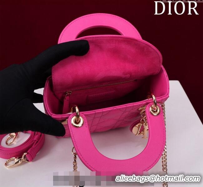 Buy Cheapest Dior Mini Lady Dior Bag in Cannage Lambskin M0505 Dark Pink 2024