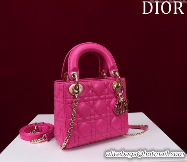 Buy Cheapest Dior Mini Lady Dior Bag in Cannage Lambskin M0505 Dark Pink 2024