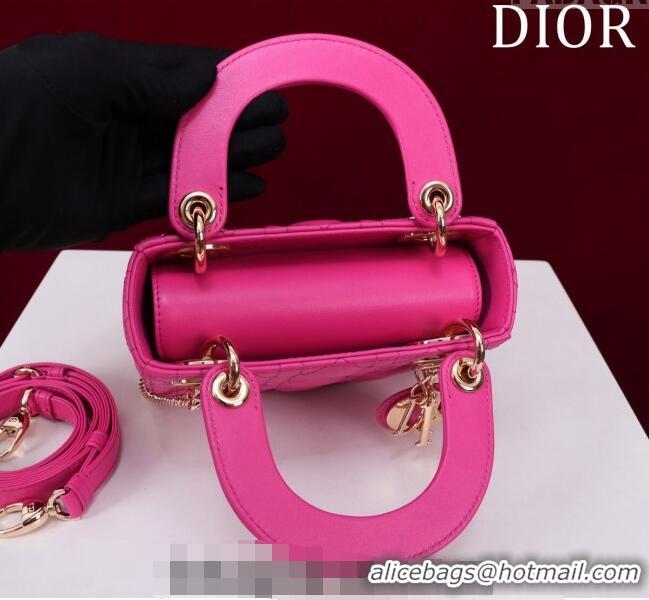 Buy Cheapest Dior Mini Lady Dior Bag in Cannage Lambskin M0505 Dark Pink 2024