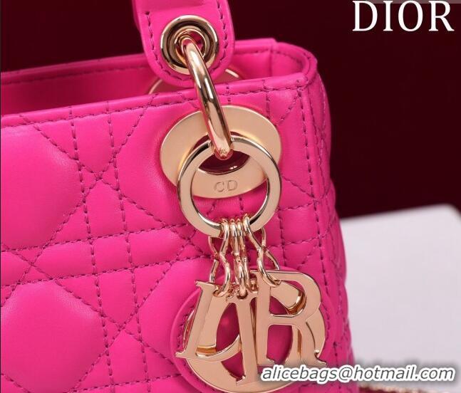 Buy Cheapest Dior Mini Lady Dior Bag in Cannage Lambskin M0505 Dark Pink 2024