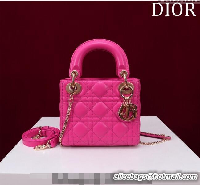 Buy Cheapest Dior Mini Lady Dior Bag in Cannage Lambskin M0505 Dark Pink 2024