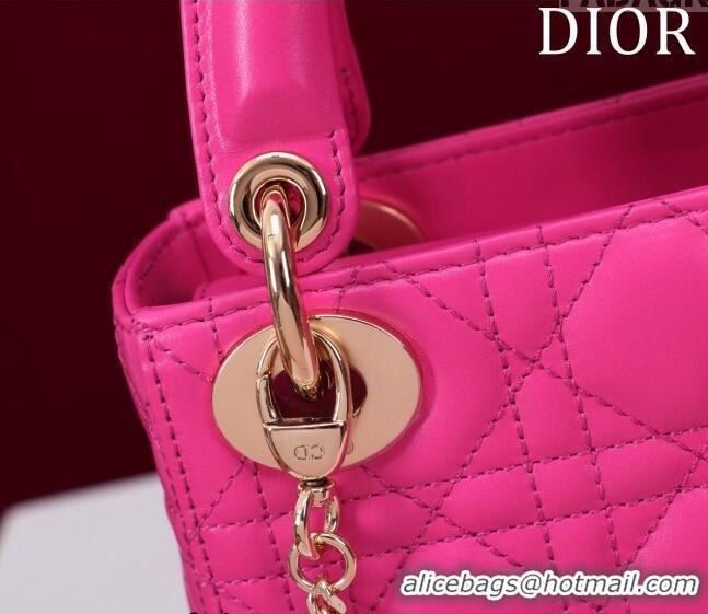 Buy Cheapest Dior Mini Lady Dior Bag in Cannage Lambskin M0505 Dark Pink 2024