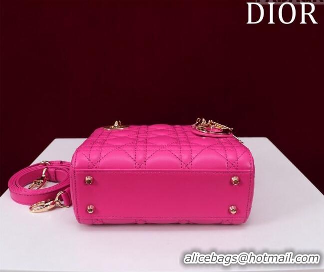 Buy Cheapest Dior Mini Lady Dior Bag in Cannage Lambskin M0505 Dark Pink 2024