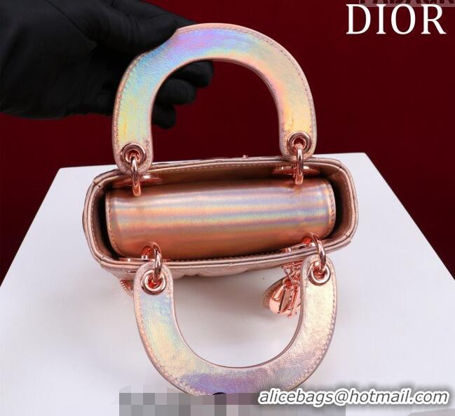 Classic Grade Dior Mini Lady Dior Bag in Iridescent Metallic Cannage Leather M0505 Rose 2024