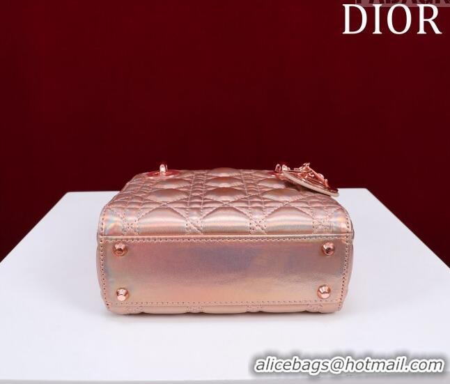 Classic Grade Dior Mini Lady Dior Bag in Iridescent Metallic Cannage Leather M0505 Rose 2024