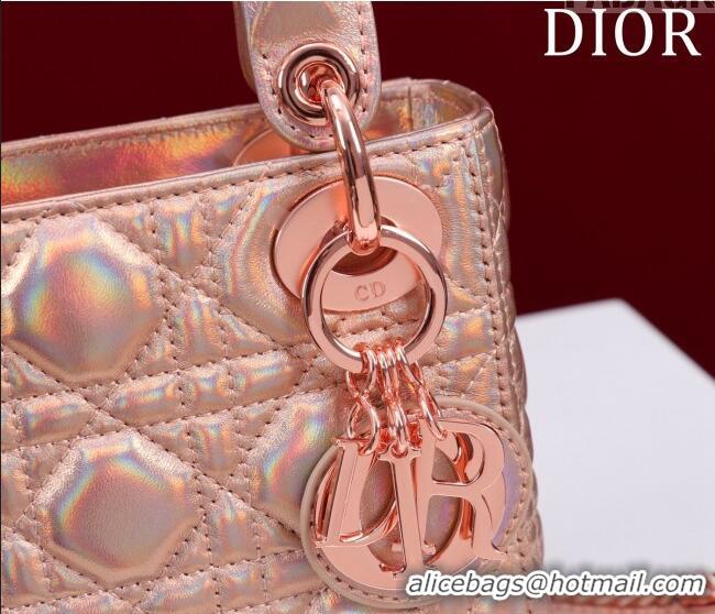 Classic Grade Dior Mini Lady Dior Bag in Iridescent Metallic Cannage Leather M0505 Rose 2024