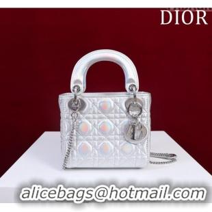 Popular Style Dior Mini Lady Dior Bag in Iridescent Metallic Leather M0505 White 2023