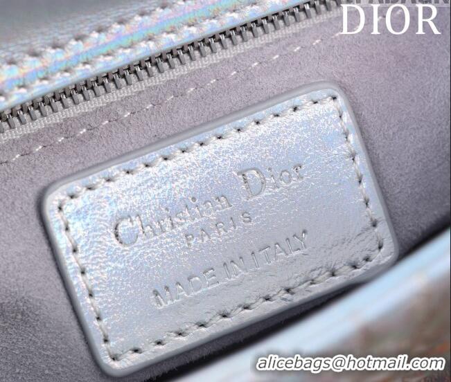 Popular Style Dior Mini Lady Dior Bag in Iridescent Metallic Leather M0505 White 2023