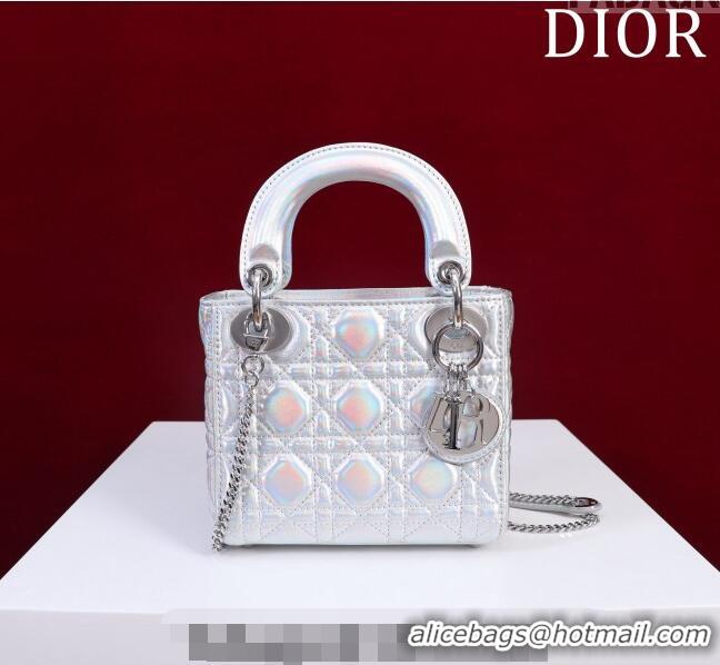 Popular Style Dior Mini Lady Dior Bag in Iridescent Metallic Leather M0505 White 2023