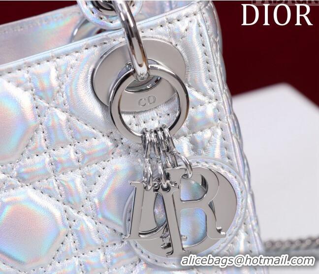 Popular Style Dior Mini Lady Dior Bag in Iridescent Metallic Leather M0505 White 2023