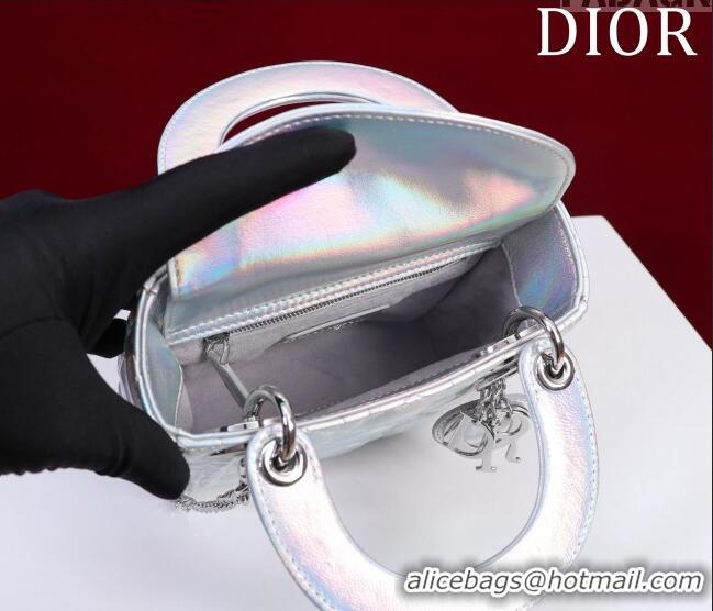 Popular Style Dior Mini Lady Dior Bag in Iridescent Metallic Leather M0505 White 2023