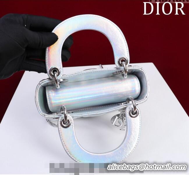 Popular Style Dior Mini Lady Dior Bag in Iridescent Metallic Leather M0505 White 2023