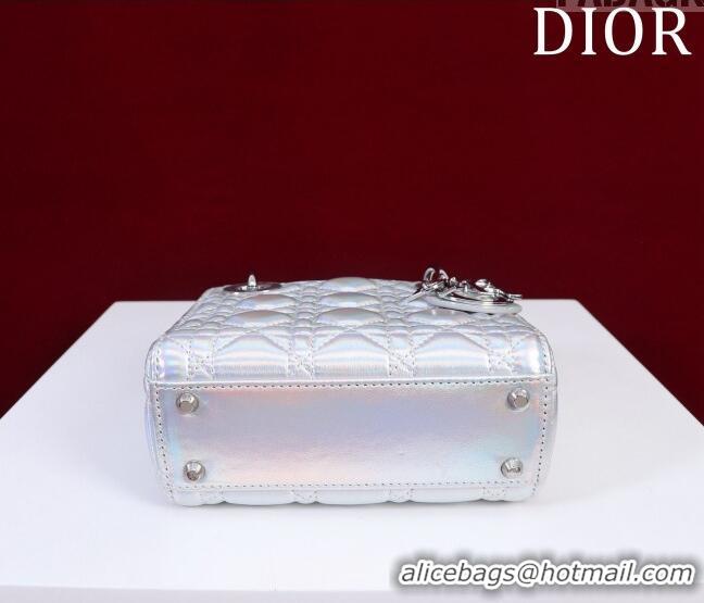 Popular Style Dior Mini Lady Dior Bag in Iridescent Metallic Leather M0505 White 2023