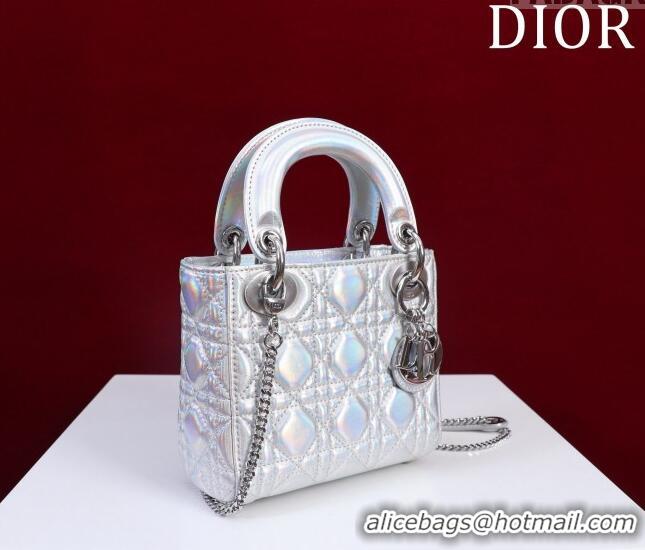 Popular Style Dior Mini Lady Dior Bag in Iridescent Metallic Leather M0505 White 2023