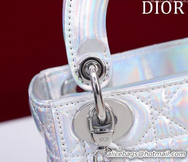 Popular Style Dior Mini Lady Dior Bag in Iridescent Metallic Leather M0505 White 2023