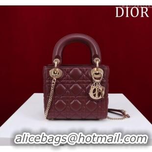 Trendy Design Dior Mini Lady Dior Bag in Cannage Lambskin M0505 Burgundy 2024