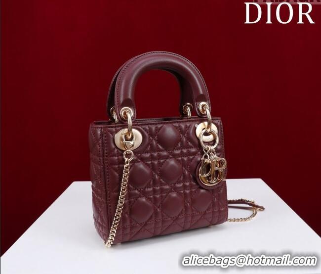 Trendy Design Dior Mini Lady Dior Bag in Cannage Lambskin M0505 Burgundy 2024