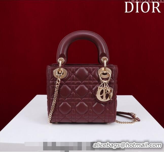 Trendy Design Dior Mini Lady Dior Bag in Cannage Lambskin M0505 Burgundy 2024