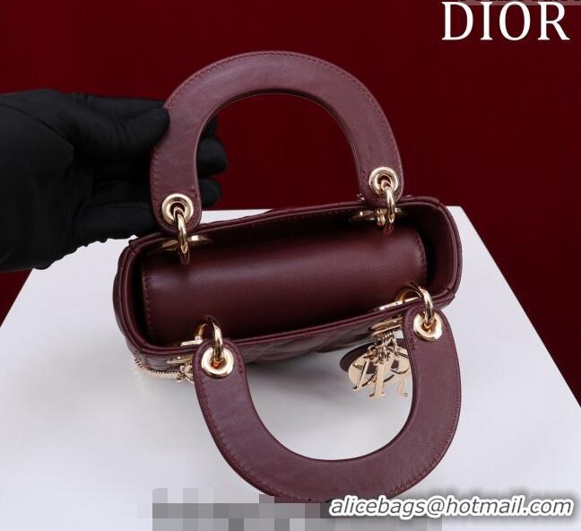 Trendy Design Dior Mini Lady Dior Bag in Cannage Lambskin M0505 Burgundy 2024