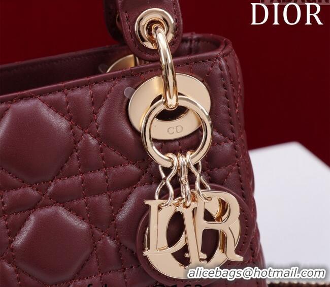 Trendy Design Dior Mini Lady Dior Bag in Cannage Lambskin M0505 Burgundy 2024