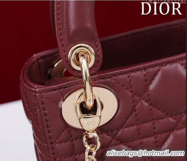 Trendy Design Dior Mini Lady Dior Bag in Cannage Lambskin M0505 Burgundy 2024