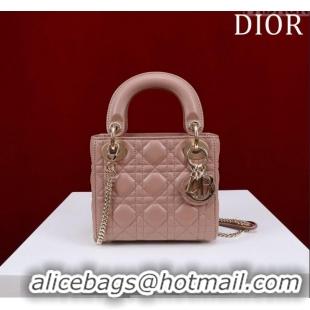 Best Quality Dior Mini Lady Dior Bag in Cannage Lambskin M0505 Dark Nude 2024