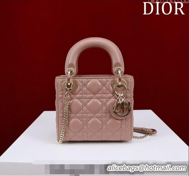 Best Quality Dior Mini Lady Dior Bag in Cannage Lambskin M0505 Dark Nude 2024