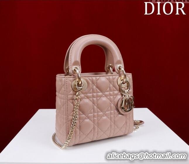 Best Quality Dior Mini Lady Dior Bag in Cannage Lambskin M0505 Dark Nude 2024