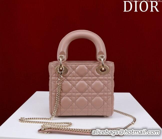 Best Quality Dior Mini Lady Dior Bag in Cannage Lambskin M0505 Dark Nude 2024