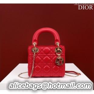 Luxury Discount Dior Mini Lady Dior Bag in Cannage Lambskin M0505 Red 2024