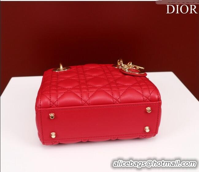 Luxury Discount Dior Mini Lady Dior Bag in Cannage Lambskin M0505 Red 2024