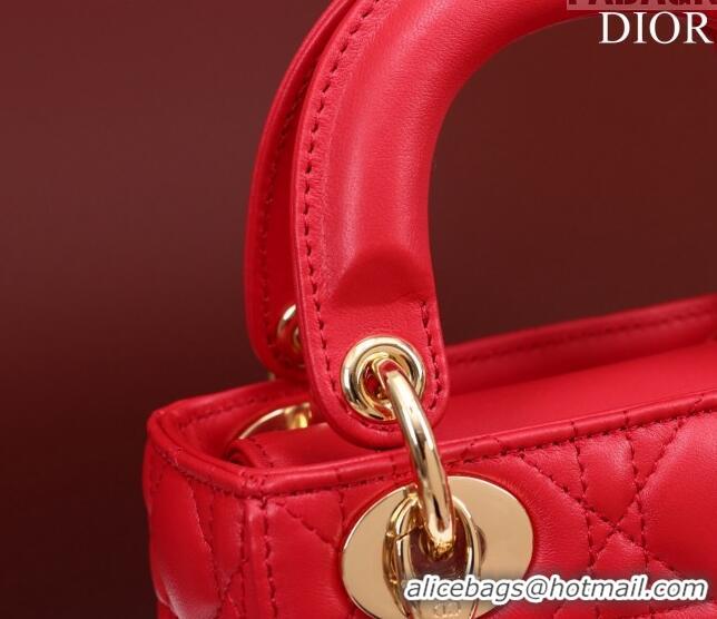 Luxury Discount Dior Mini Lady Dior Bag in Cannage Lambskin M0505 Red 2024