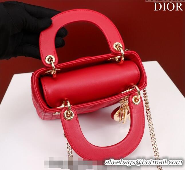 Luxury Discount Dior Mini Lady Dior Bag in Cannage Lambskin M0505 Red 2024