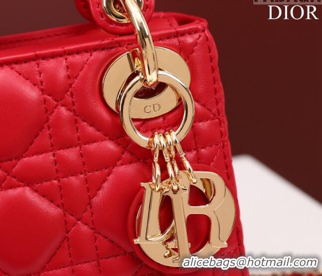 Luxury Discount Dior Mini Lady Dior Bag in Cannage Lambskin M0505 Red 2024