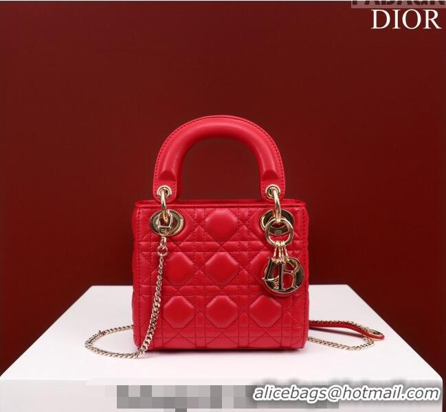 Luxury Discount Dior Mini Lady Dior Bag in Cannage Lambskin M0505 Red 2024