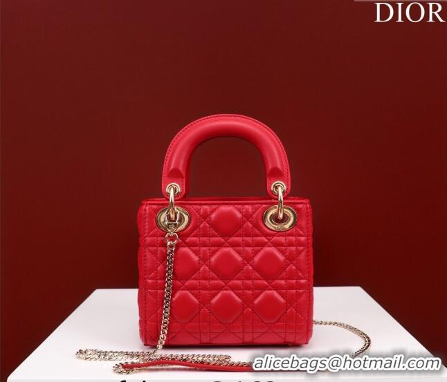 Luxury Discount Dior Mini Lady Dior Bag in Cannage Lambskin M0505 Red 2024