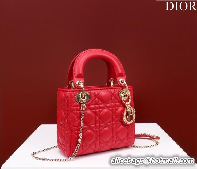 Luxury Discount Dior Mini Lady Dior Bag in Cannage Lambskin M0505 Red 2024