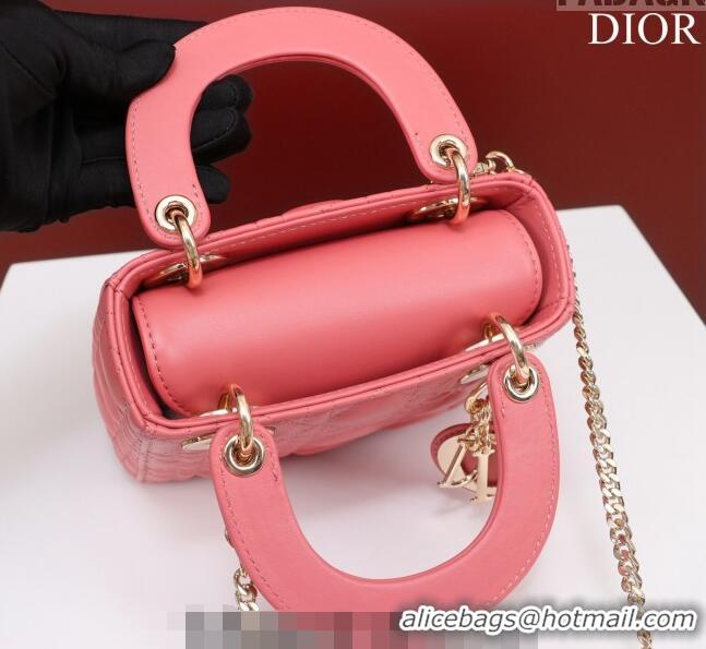 Super Quality Dior Mini Lady Dior Bag in Cannage Lambskin M0505 Pink 2024