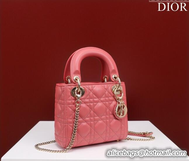 Super Quality Dior Mini Lady Dior Bag in Cannage Lambskin M0505 Pink 2024