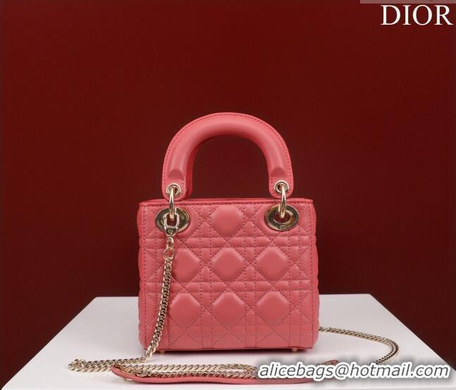 Super Quality Dior Mini Lady Dior Bag in Cannage Lambskin M0505 Pink 2024