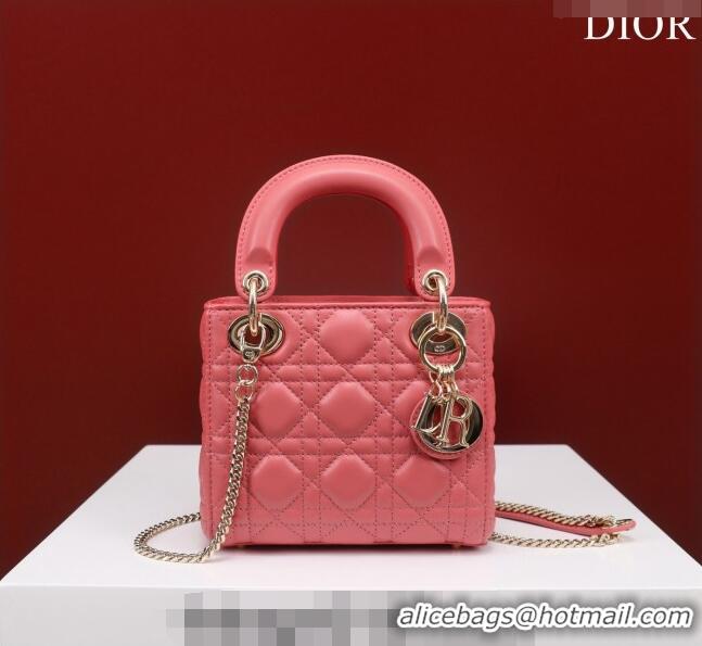 Super Quality Dior Mini Lady Dior Bag in Cannage Lambskin M0505 Pink 2024