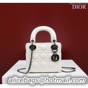 Shop Fashion Dior Mini Lady Dior Bag in Cannage Lambskin M0505 White/Gunmetal 2024