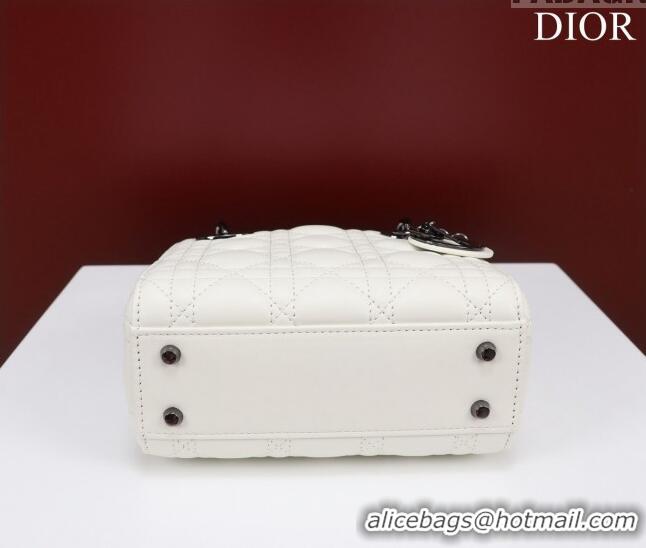 Shop Fashion Dior Mini Lady Dior Bag in Cannage Lambskin M0505 White/Gunmetal 2024