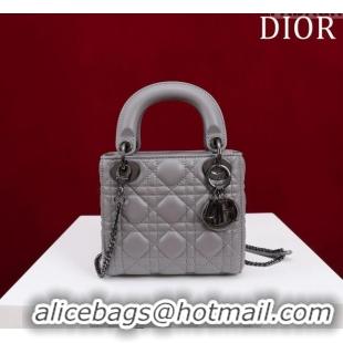 Famous Brand Dior Mini Lady Dior Bag in Cannage Lambskin M0505 Grey/Gunmetal 2024