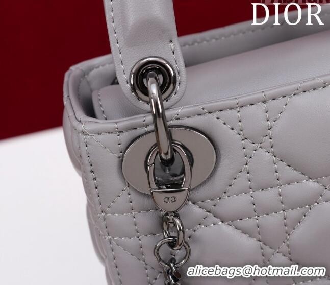 Famous Brand Dior Mini Lady Dior Bag in Cannage Lambskin M0505 Grey/Gunmetal 2024