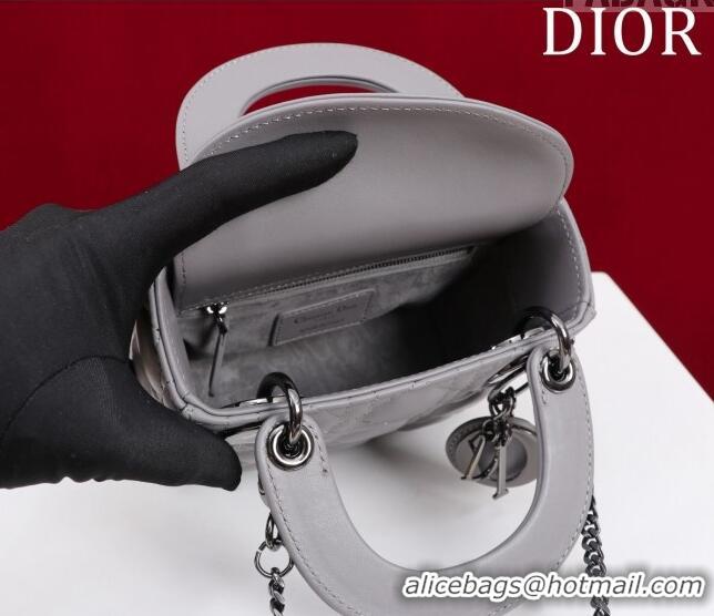 Famous Brand Dior Mini Lady Dior Bag in Cannage Lambskin M0505 Grey/Gunmetal 2024